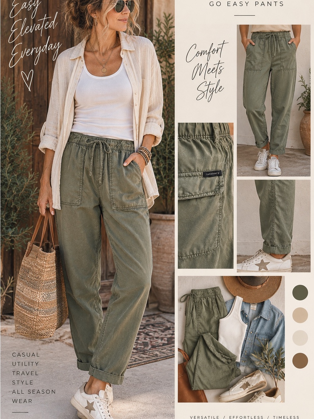 Sanctuary Go Easy Utility Cargo Pants Olive Green Lyocell Medium